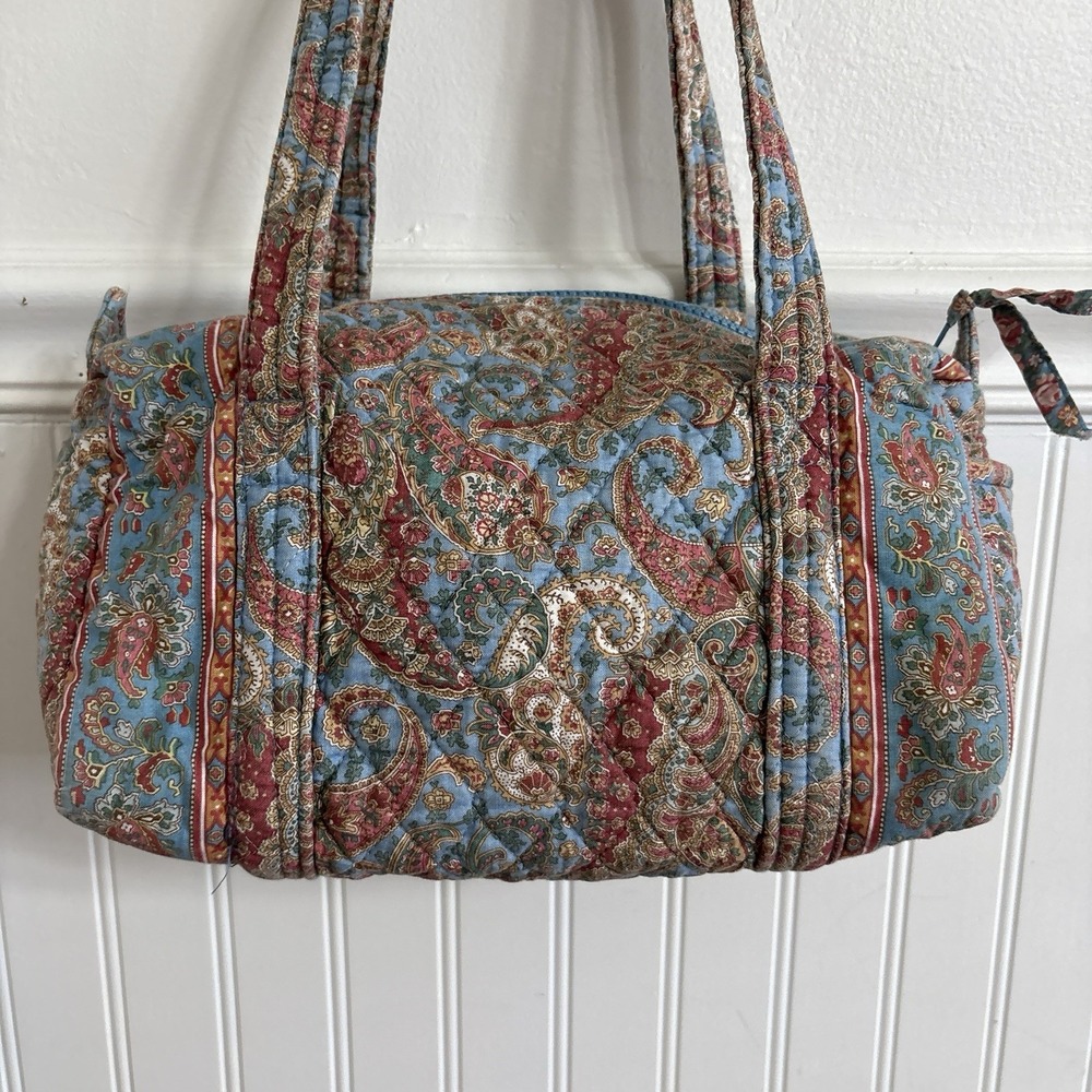 Rare Vintage 80's Vera Bradley Sky Blue Paisley Duffel Bag Small USA Indiana